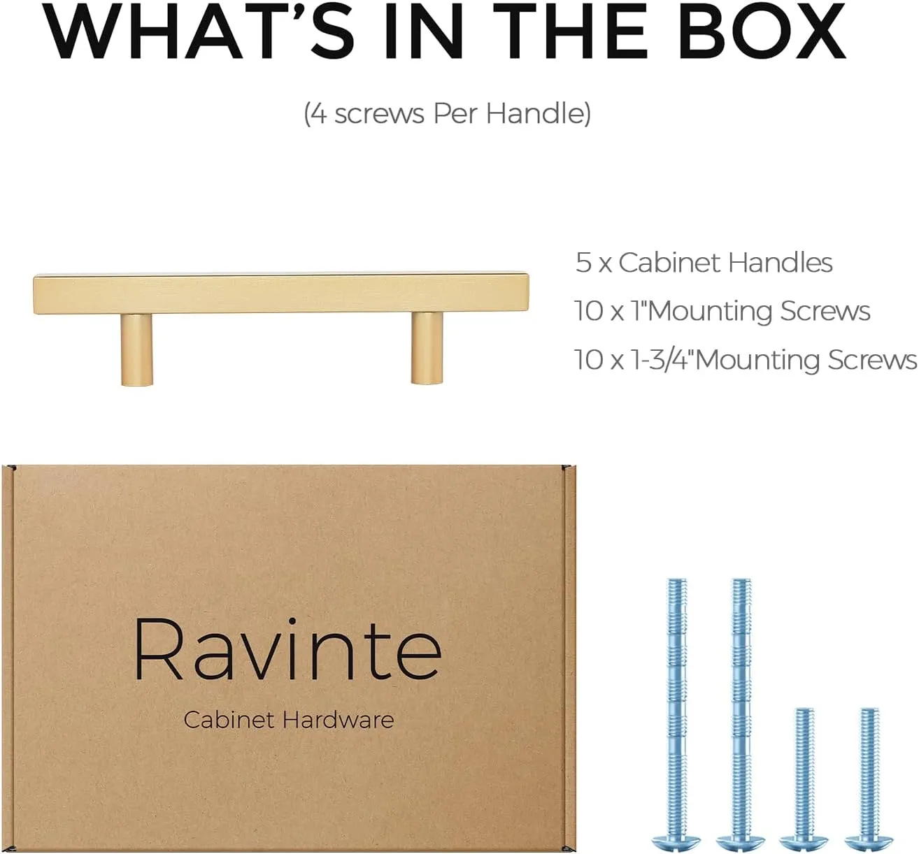 Ravinte 5 Pack Brass 3-1/2 Inch Hole Center Champagne Gold Handles Square Cabinet Hardware Stainless Steel Pulls for Kitchen Cupboard Drawers 6 Inch Overall Length