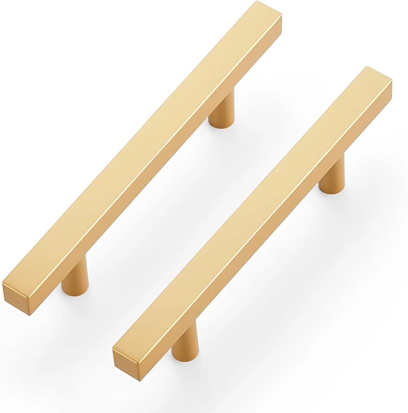 Ravinte 5 Pack Brass 3-1/2 Inch Hole Center Champagne Gold Handles Square Cabinet Hardware Stainless Steel Pulls for Kitchen Cupboard Drawers 6 Inch Overall Length