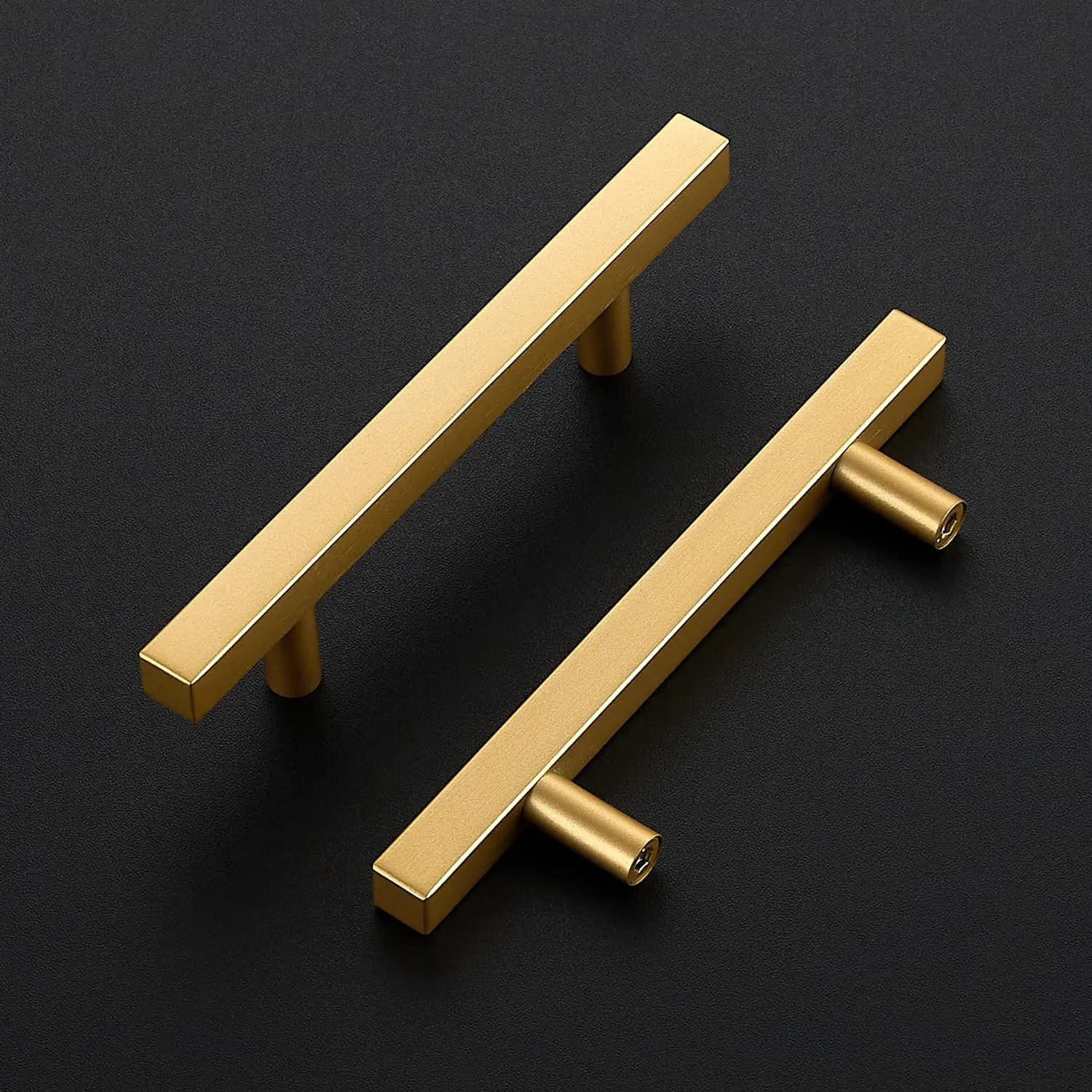 Ravinte 5 Pack Brass 3-1/2 Inch Hole Center Champagne Gold Handles Square Cabinet Hardware Stainless Steel Pulls for Kitchen Cupboard Drawers 6 Inch Overall Length
