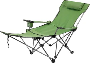 Reclining Camping Chair with Foot Rest w/Adjustable Backrest Comfortable for Adults 265Ibs Folding Lounger Beach Cooler Bag and Cup Holder Outdoor Camp Picnics-Green