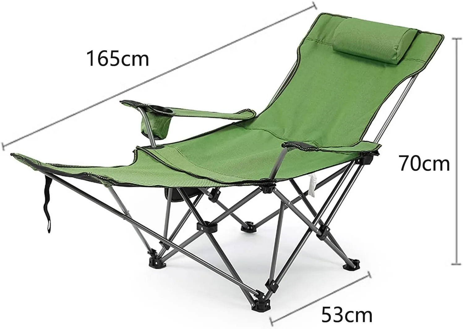 Reclining Camping Chair with Foot Rest w/Adjustable Backrest Comfortable for Adults 265Ibs Folding Lounger Beach Cooler Bag and Cup Holder Outdoor Camp Picnics-Green