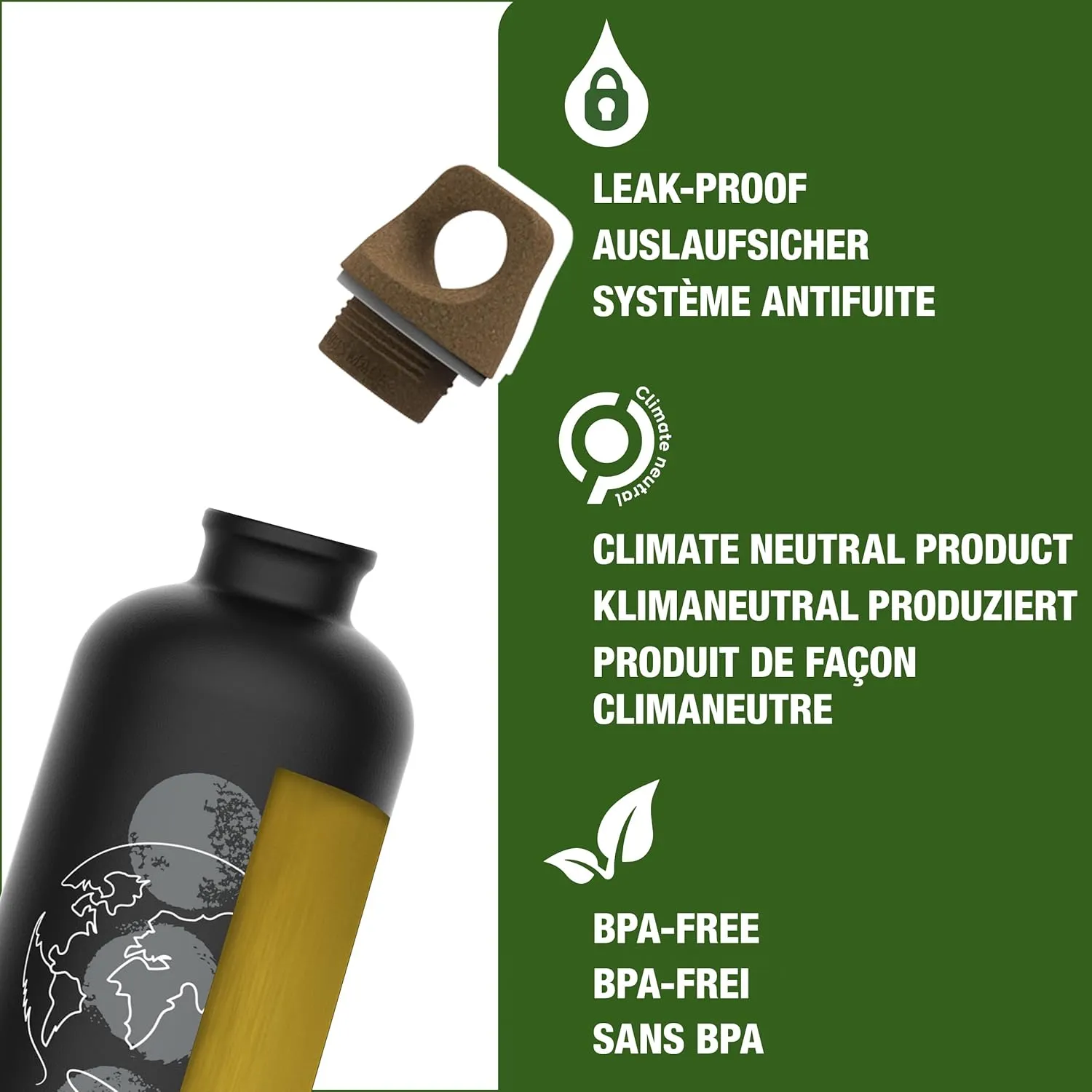 Recycled Metal Water Bottle - Traveller MyPlanet - Made in Switzerland - Carbonated Drinks - Lightweight 20, 34Oz