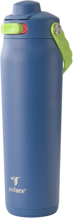 REDUCE Aura Vacuum Insulated 26 oz Water Bottle - Leak-Proof & Chug Spout for Quick Hydration - Keeps Drinks Cold for 30 Hours - Removable Handle for Travel or Gym - Soft Sit Base - Mineral Blue