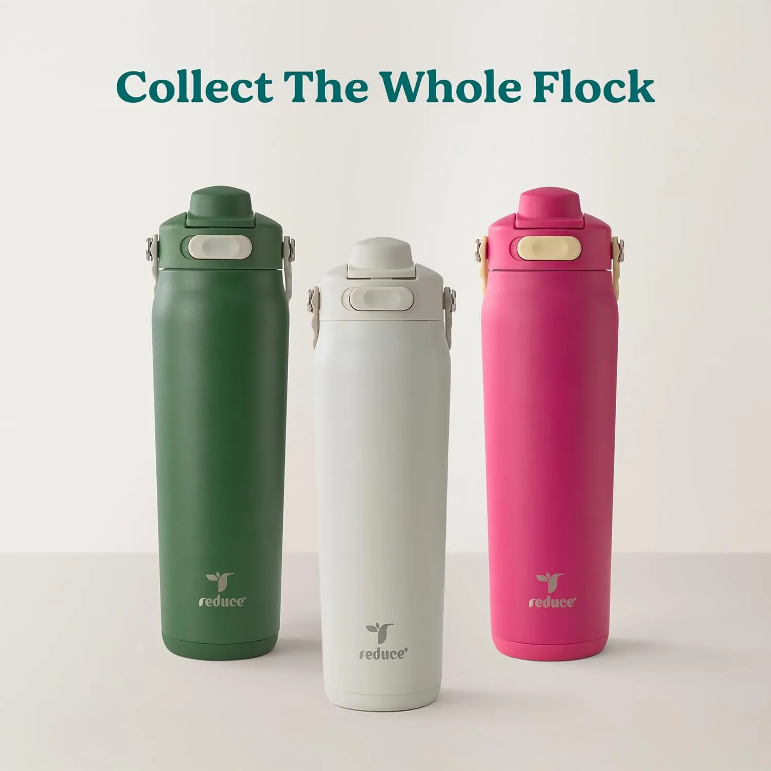 REDUCE Aura Vacuum Insulated 26 oz Water Bottle - Leak-Proof & Chug Spout for Quick Hydration - Keeps Drinks Cold for 30 Hours - Removable Handle for Travel or Gym - Soft Sit Base - Mineral Blue