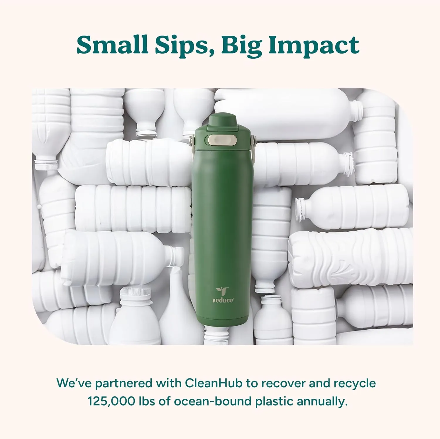 REDUCE Aura Vacuum Insulated 26 oz Water Bottle - Leak-Proof & Chug Spout for Quick Hydration - Keeps Drinks Cold for 30 Hours - Removable Handle for Travel or Gym - Soft Sit Base - Mineral Blue