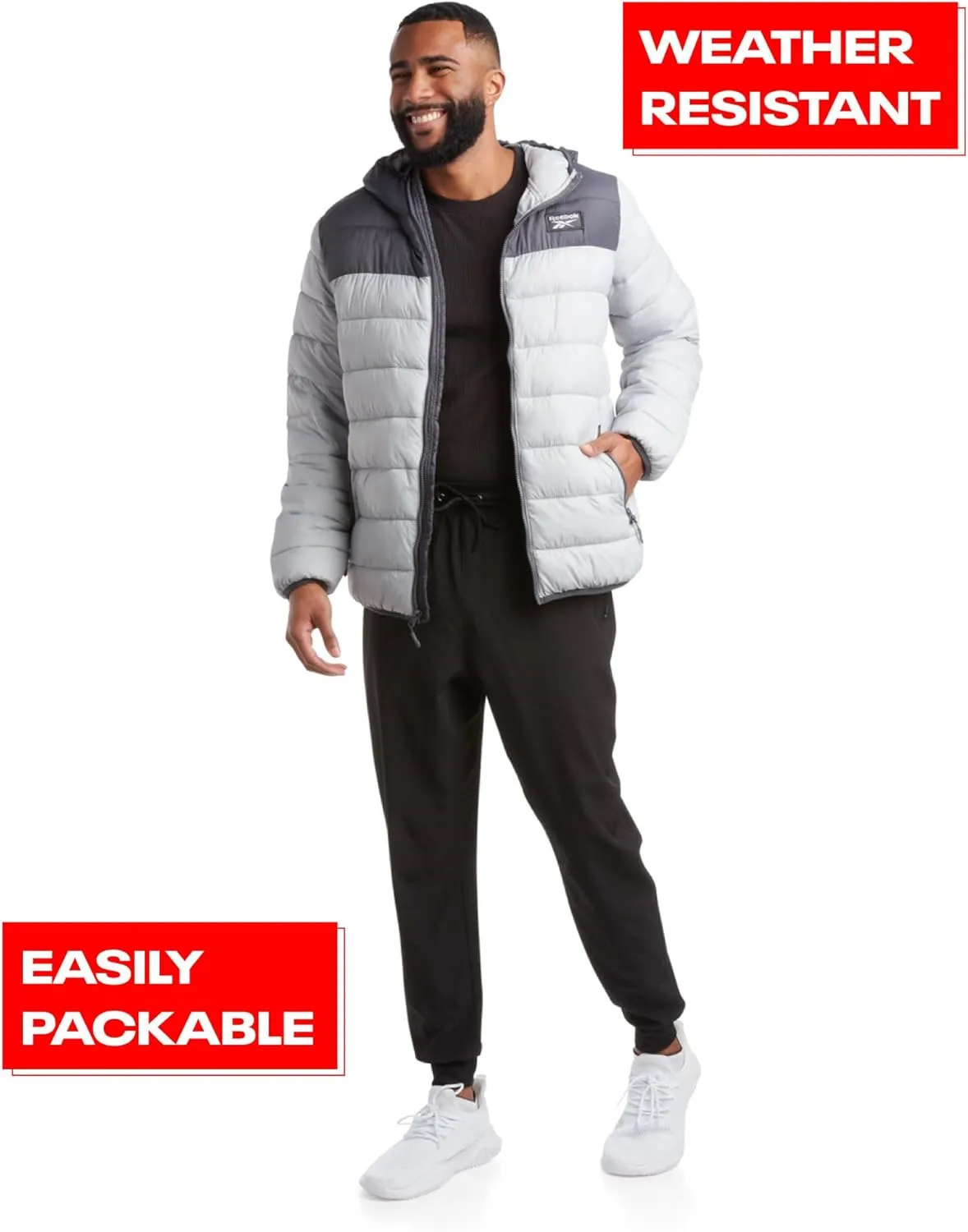 Reebok Mens Jacket - Lightweight Hooded Quilted Puffer Coat - Warm Insulated Winter Jacket for Men (S-4X)