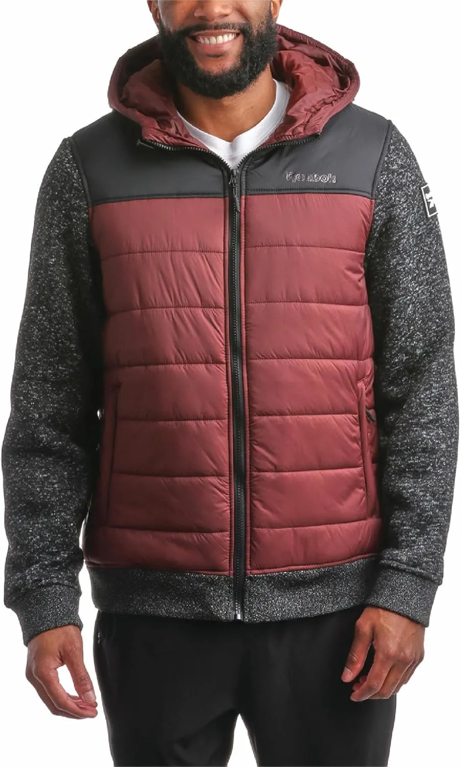 Reebok Men's Jacket - Warm Insulated Quilted Puffer Jacket with Sweater Fleece Sleeves - Hooded Outdoor Jacket for Men (M-XL)