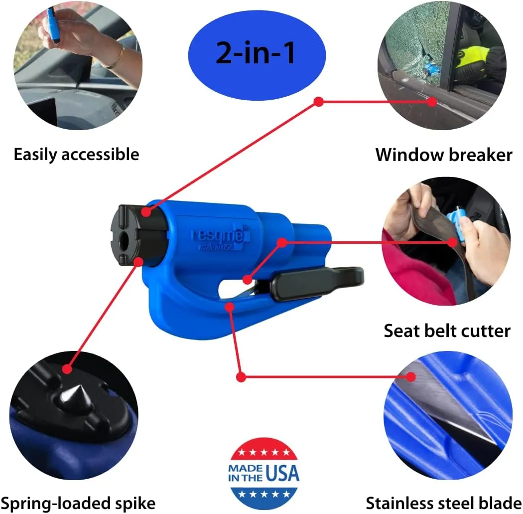resqme Pack of 2, The Original Emergency Keychain Car Escape Tool, 2-in-1 Seatbelt Cutter and Window Breaker, Made in USA, Compact Safety Hammer- Black