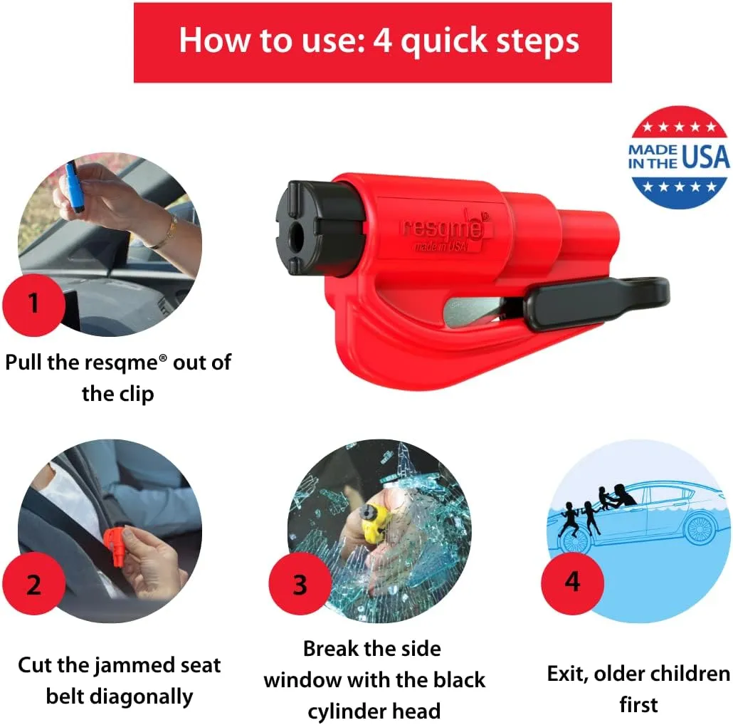 resqme Pack of 2, The Original Emergency Keychain Car Escape Tool, 2-in-1 Seatbelt Cutter and Window Breaker, Made in USA, Compact Safety Hammer- Black