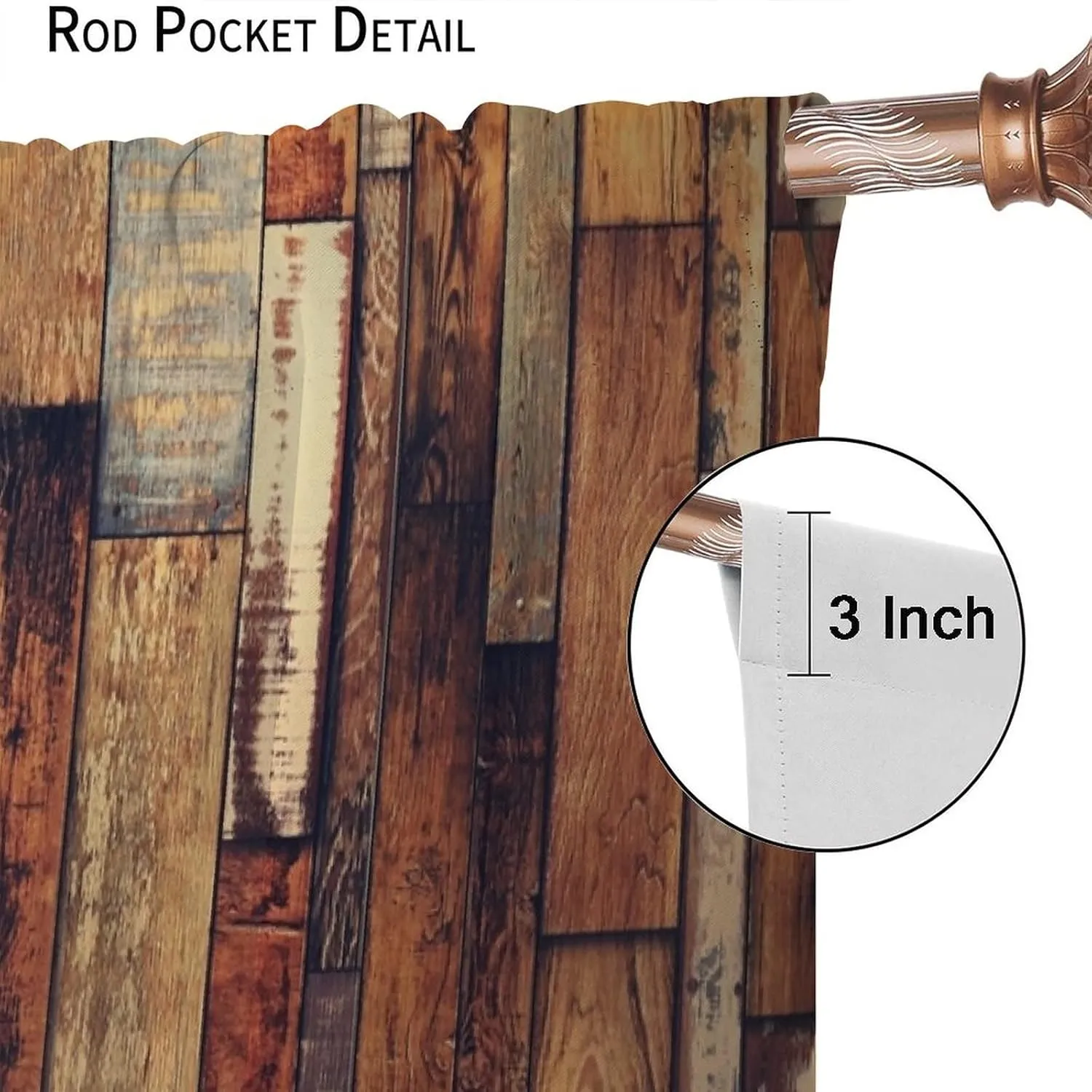 Retro Wooden Blackout Window Curtains,Farmhouse Rustic Brown Old Wooden Plank Fabric Rod Pocket Window Drapes 2 Panel Set for Bedroom Bathroom Kitchen W42xL45in
