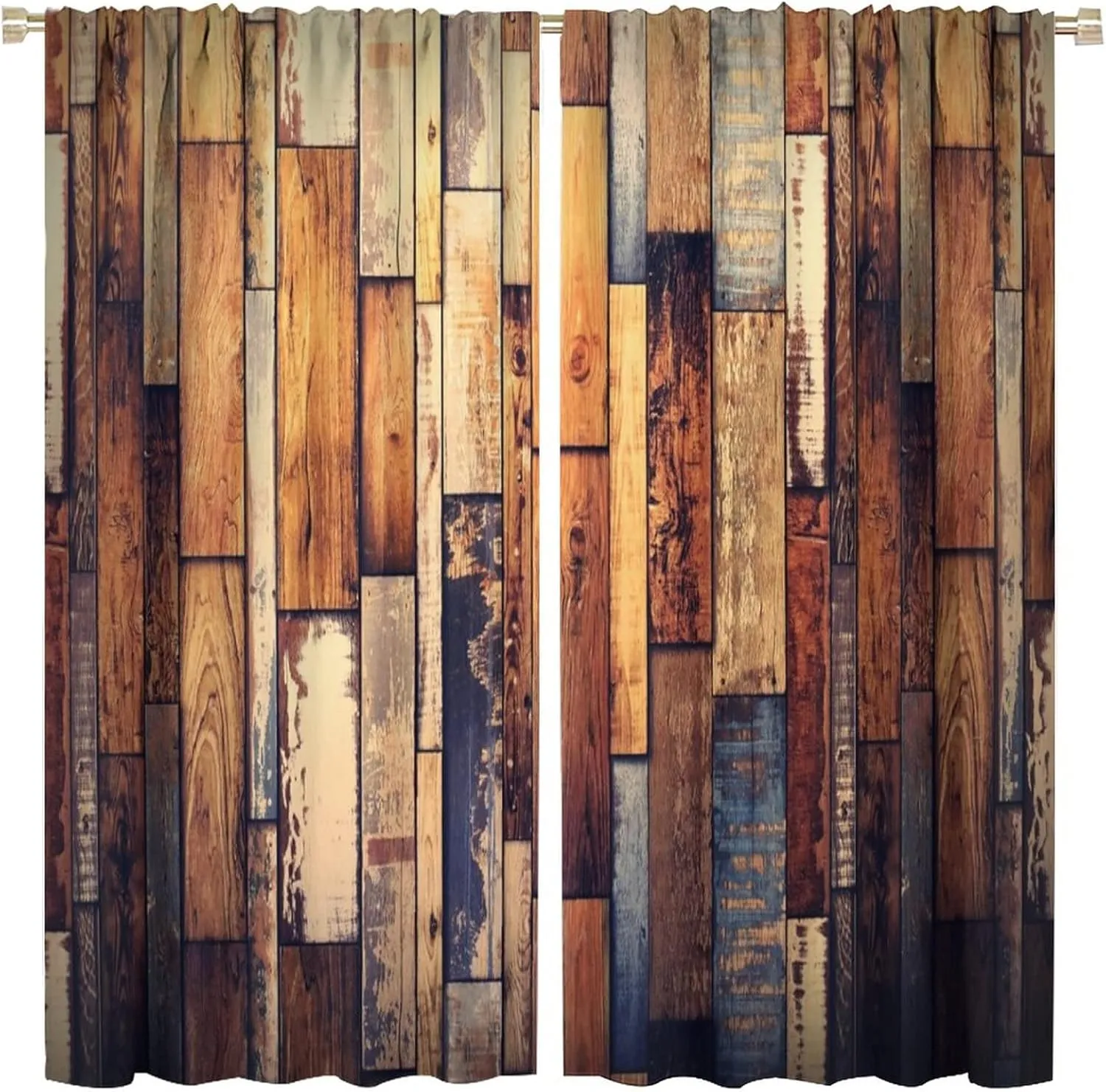Retro Wooden Blackout Window Curtains,Farmhouse Rustic Brown Old Wooden Plank Fabric Rod Pocket Window Drapes 2 Panel Set for Bedroom Bathroom Kitchen W42xL45in