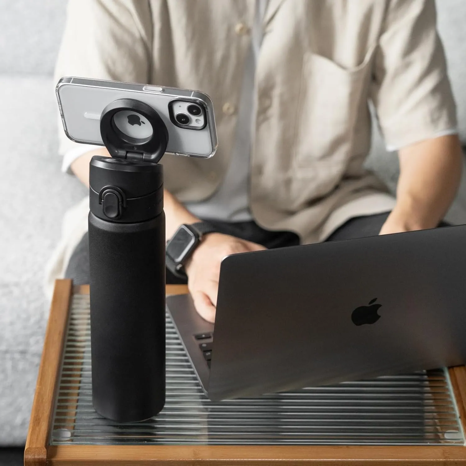 RHINOSHIELD AquaStand Magnetic Bottle 23 oz | Stainless Steel Insulated Sport Bottle with straw, with MagSafe Handle, Adjustable Tripod, Leak-Proof - Black - [Googly Eyes]