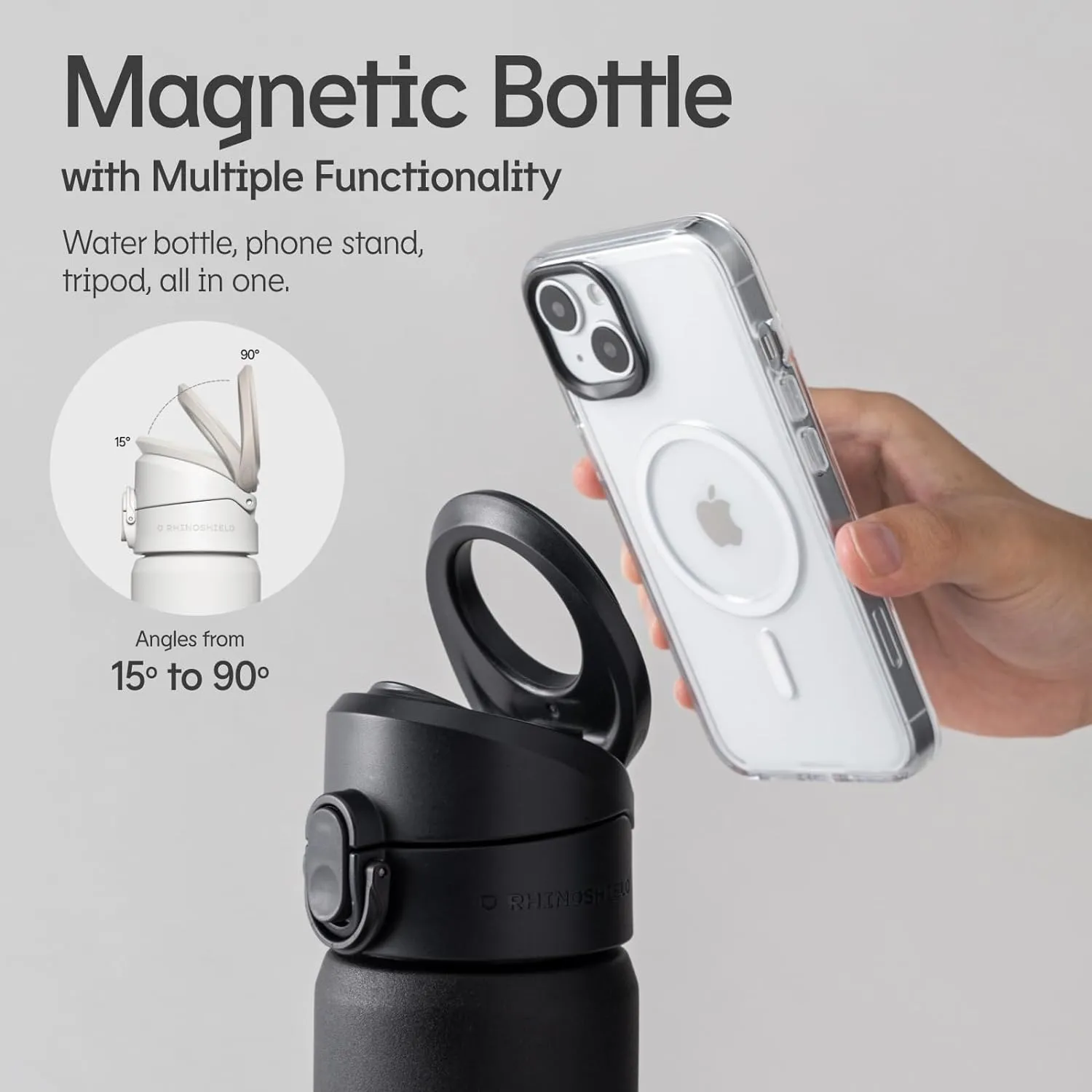 RHINOSHIELD AquaStand Magnetic Bottle 23 oz | Stainless Steel Insulated Sport Bottle with straw, with MagSafe Handle, Adjustable Tripod, Leak-Proof - Black - [Googly Eyes]