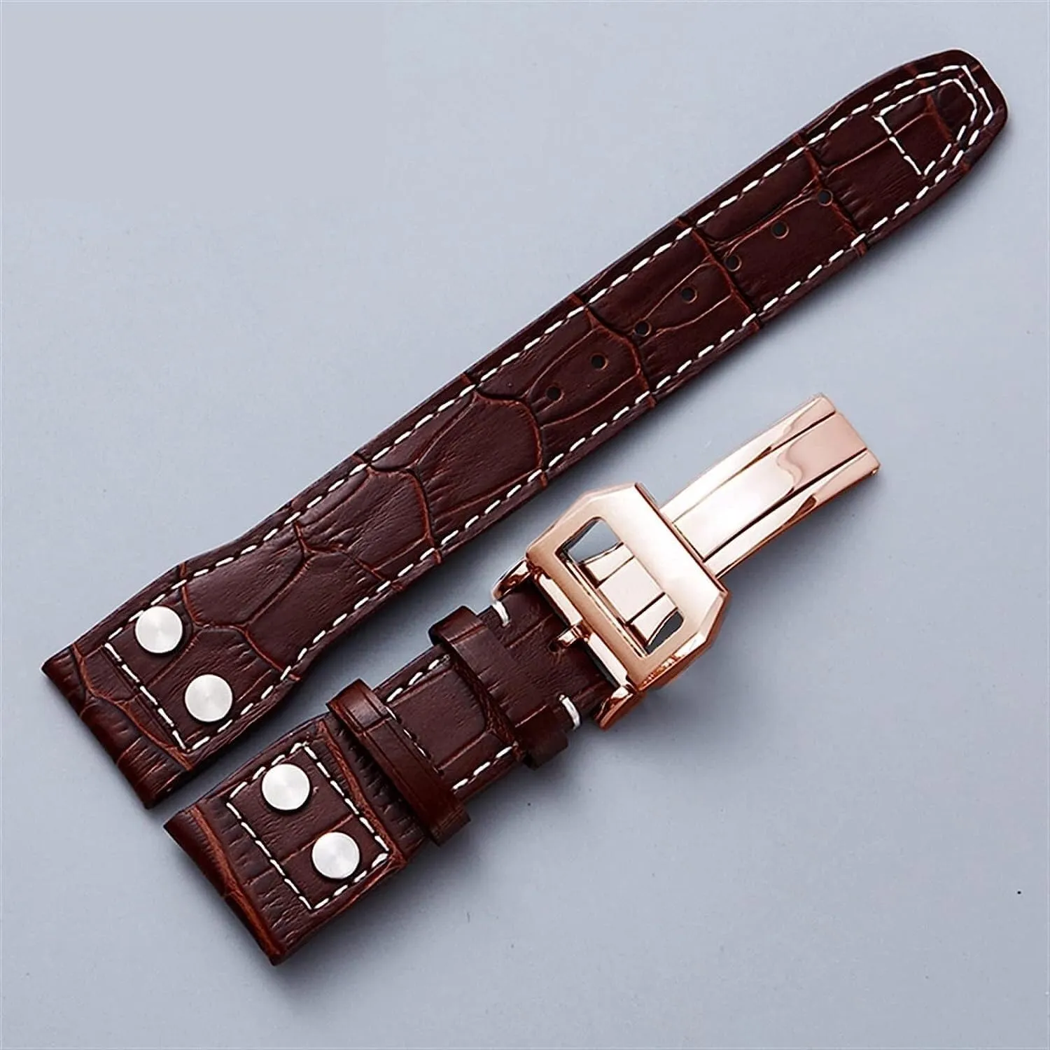 Rivet Cow Leather Wristband For IWC Pilot Mark Series Watch Band Genuine Leather Strap Accessories 22mm