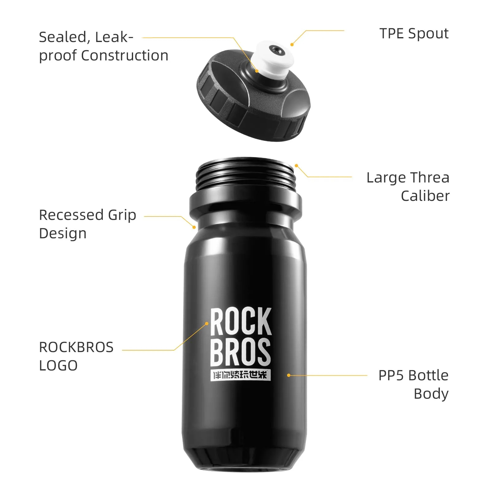 ROCKBROS Bike Water Bottle Squeeze Bicycle Water Bottle BPA-Free