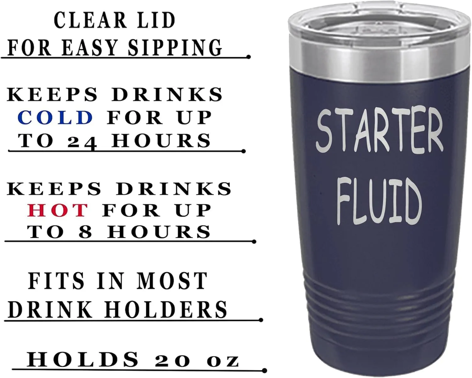 Rogue River Tactical Funny Starter Fluid Large 20 Ounce Travel Tumbler Mug Cup w/Lid Vacuum Insulated Hot or Cold Sarcastic Dad Father For Men Him (Blue)