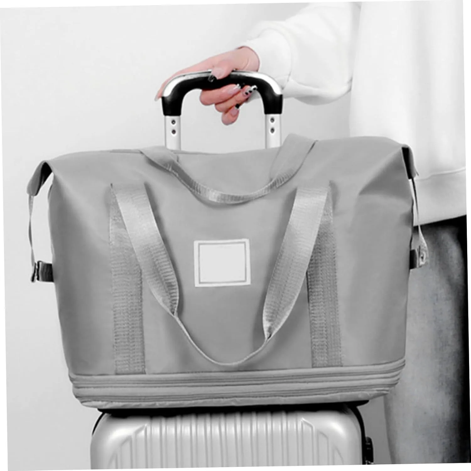 Rolling Duffle Bag with Wheels and Handle, Expandable Foldable Luggage Bag, Dry and Wet Separation Rolling Bag, Zipper Rolling Bag for Gym,Camping,Travel Grey, Travel Bag with Wheels