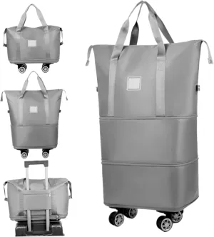 Rolling Duffle Bag with Wheels and Handle, Expandable Foldable Luggage Bag, Dry and Wet Separation Rolling Bag, Zipper Rolling Bag for Gym,Camping,Travel Grey, Travel Bag with Wheels