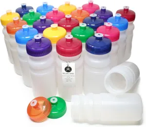 Rolling Sands 20 Ounce Sports Water Bottles 24 Pack, BPA-Free, Made in USA, Dishwasher Safe, Clear Frost Bottles/Variety