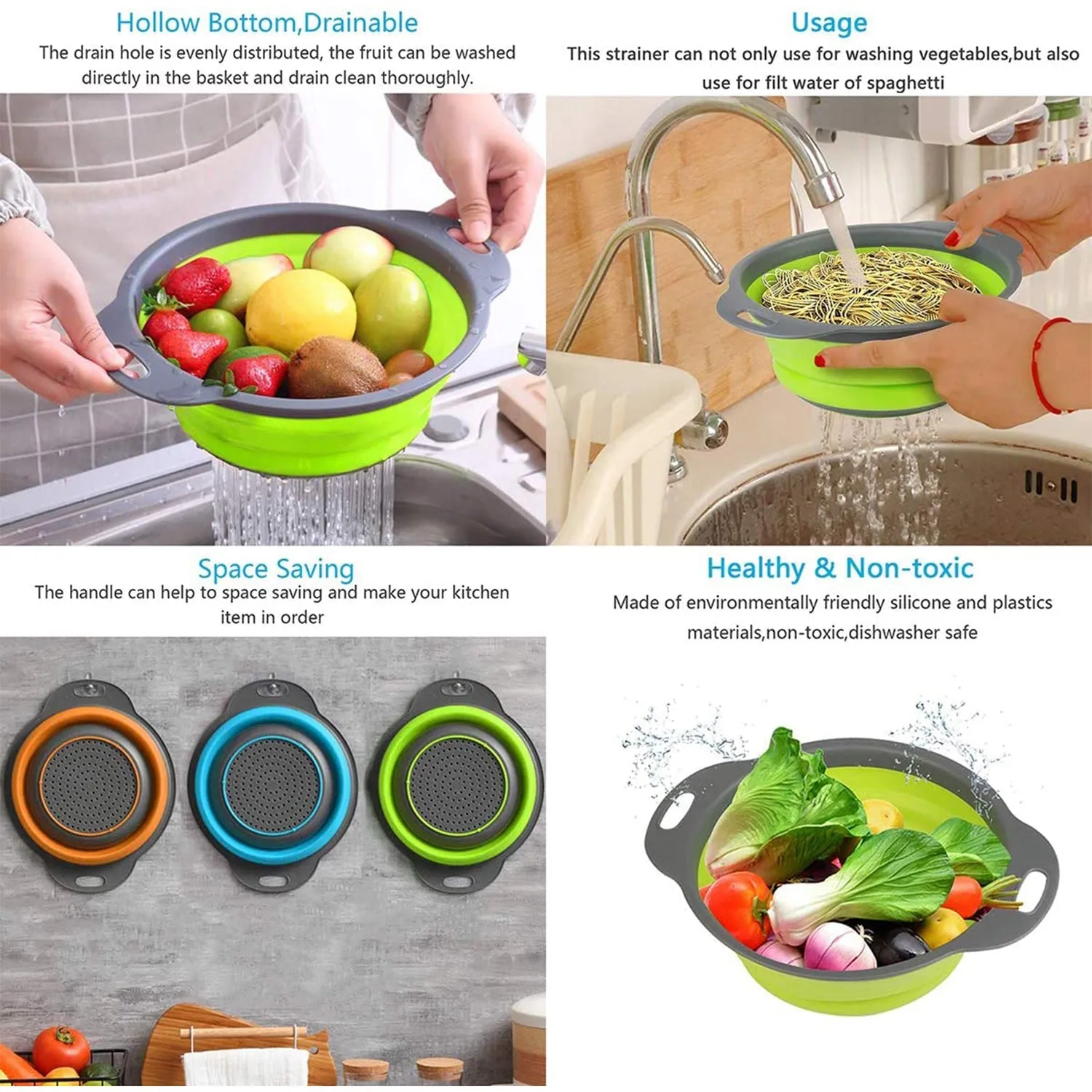 Round Sili Strain Foldable Kitchen Utensil For Straining