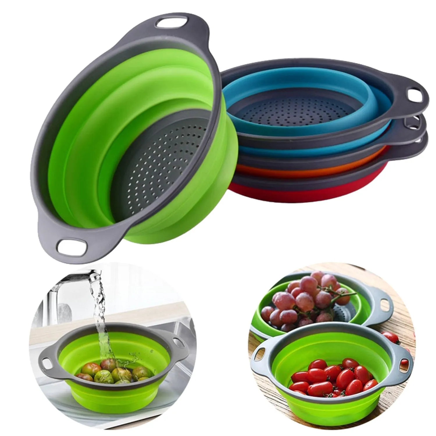 Round Sili Strain Foldable Kitchen Utensil For Straining