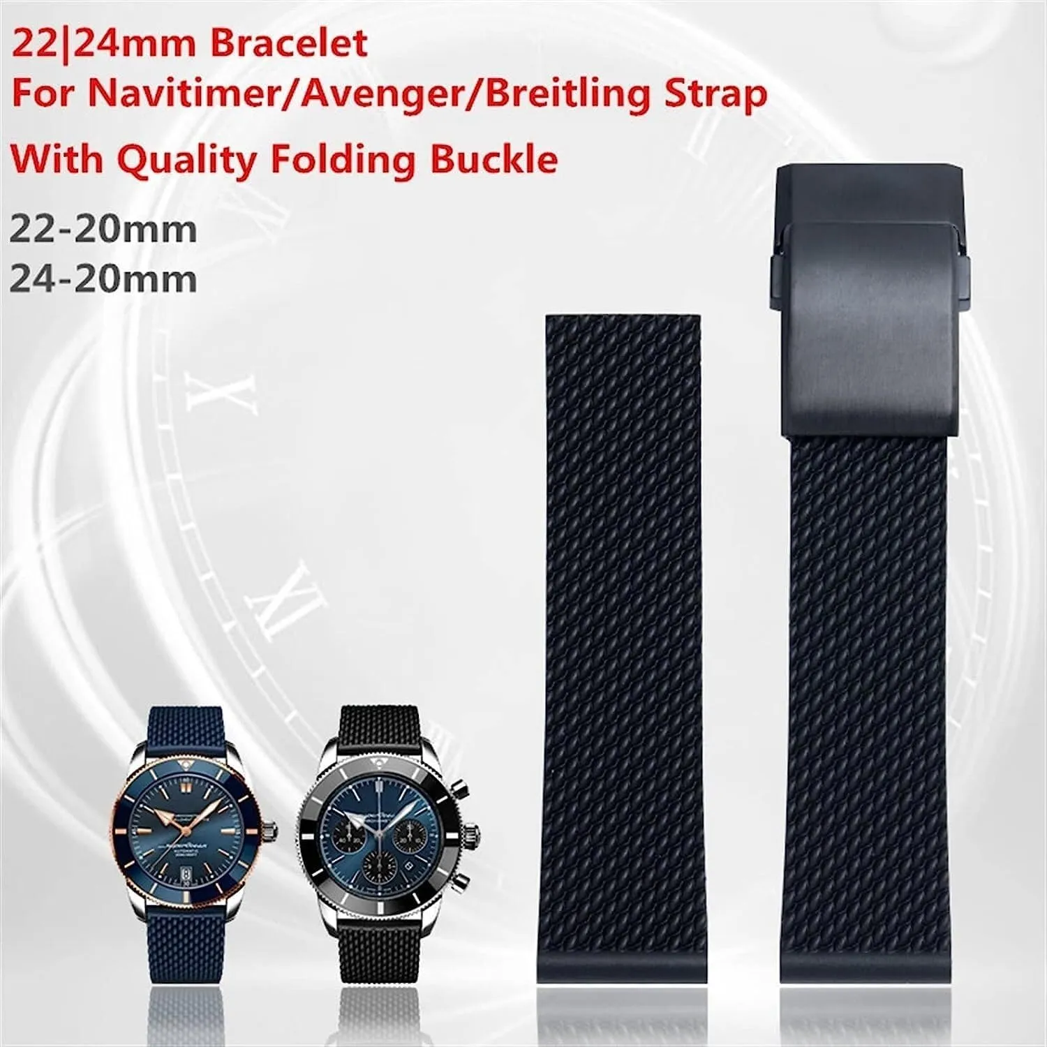 Rubber Watch Band For Breitling Strap WatchBand Bracelet 22mm 24mm