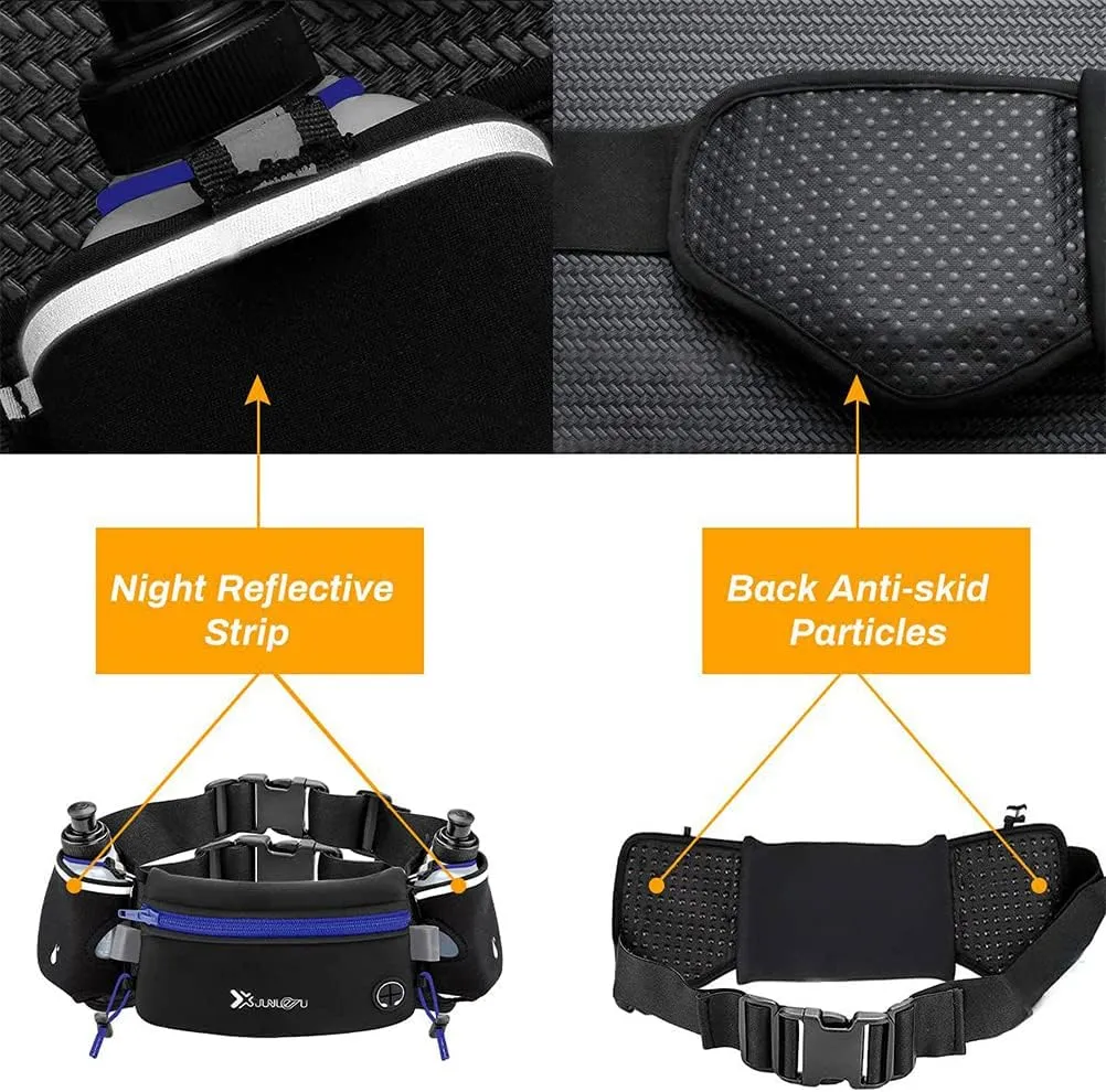 Running Belt with Water Bottles Sports Waist Pouch Hydration Belt Waterproof Waist Pack Bag for Running, Triathlon, Marathon (Purple)