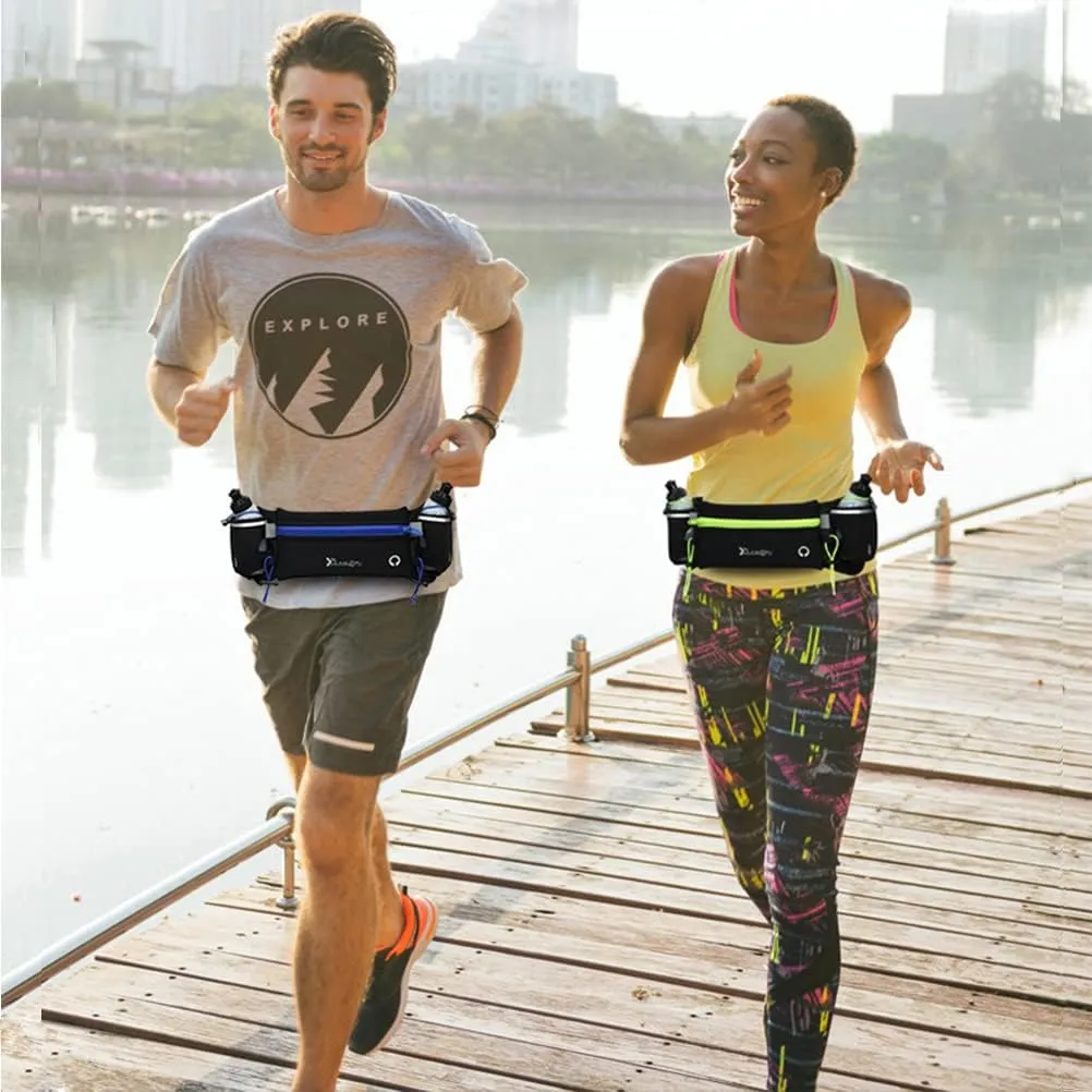 Running Belt with Water Bottles Sports Waist Pouch Hydration Belt Waterproof Waist Pack Bag for Running, Triathlon, Marathon (Purple)