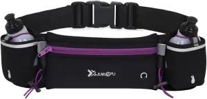 Running Belt with Water Bottles Sports Waist Pouch Hydration Belt Waterproof Waist Pack Bag for Running, Triathlon, Marathon (Purple)