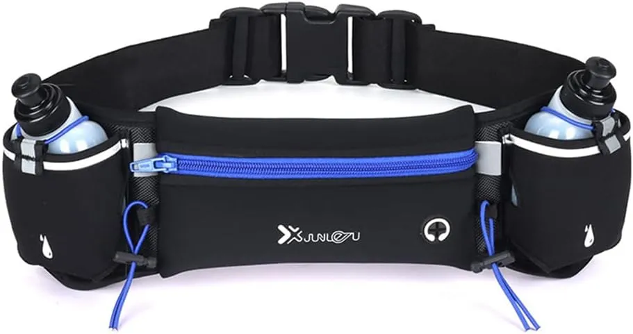 Running Belt with Water Bottles Sports Waist Pouch Hydration Belt Waterproof Waist Pack Bag for Running, Triathlon, Marathon