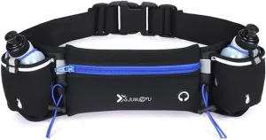 Running Belt with Water Bottles Sports Waist Pouch Hydration Belt Waterproof Waist Pack Bag for Running, Triathlon, Marathon