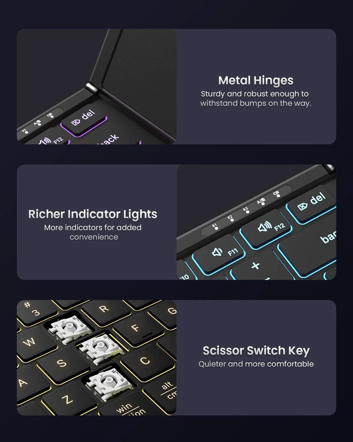 Samsers Foldable Bluetooth Keyboard with Touchpad, Full-Size Wireless Folding Keyboards with Backlight, Portable Travel for iOS Android Windows Mac OS, Support 3 Device(BT5.1 x 3), Black