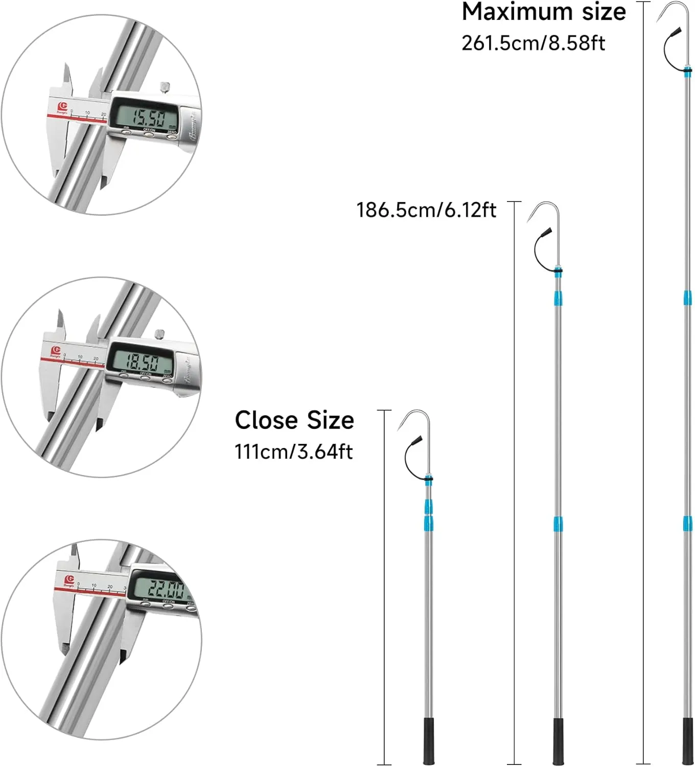 SANLIKE Telescopic Fish Gaff, Stainless Steel Retractable Telescopic Pole with Sea Fishing Hook Tackle for Saltwater Offshore Ice Tool