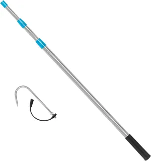 SANLIKE Telescopic Fish Gaff, Stainless Steel Retractable Telescopic Pole with Sea Fishing Hook Tackle for Saltwater Offshore Ice Tool