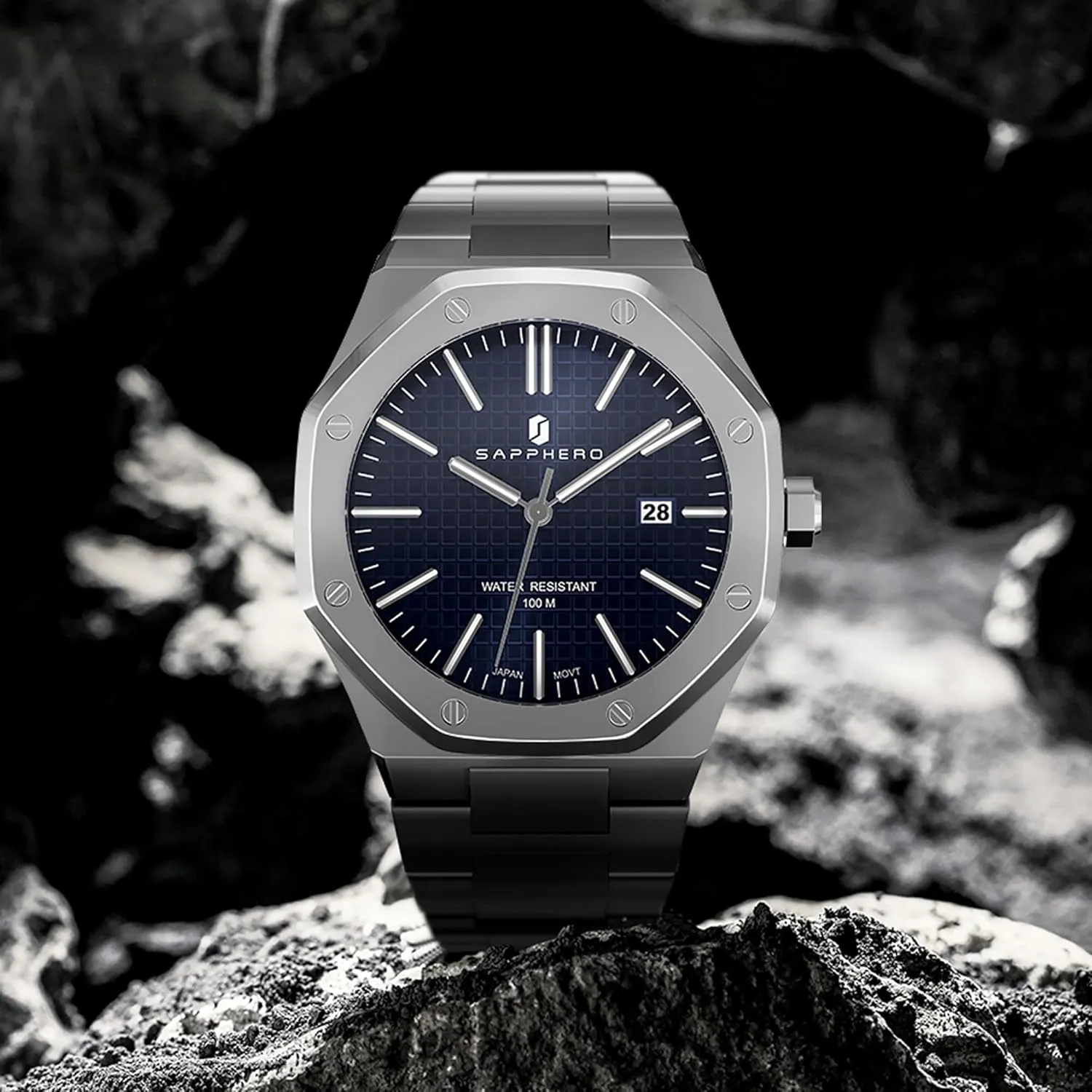 SAPPHERO Watches Men Octagonal 10ATM Waterproof Business Casual Fashion Mens Japanese Quartz Stainless Steel Luminous Wrist Watch Gift for Men