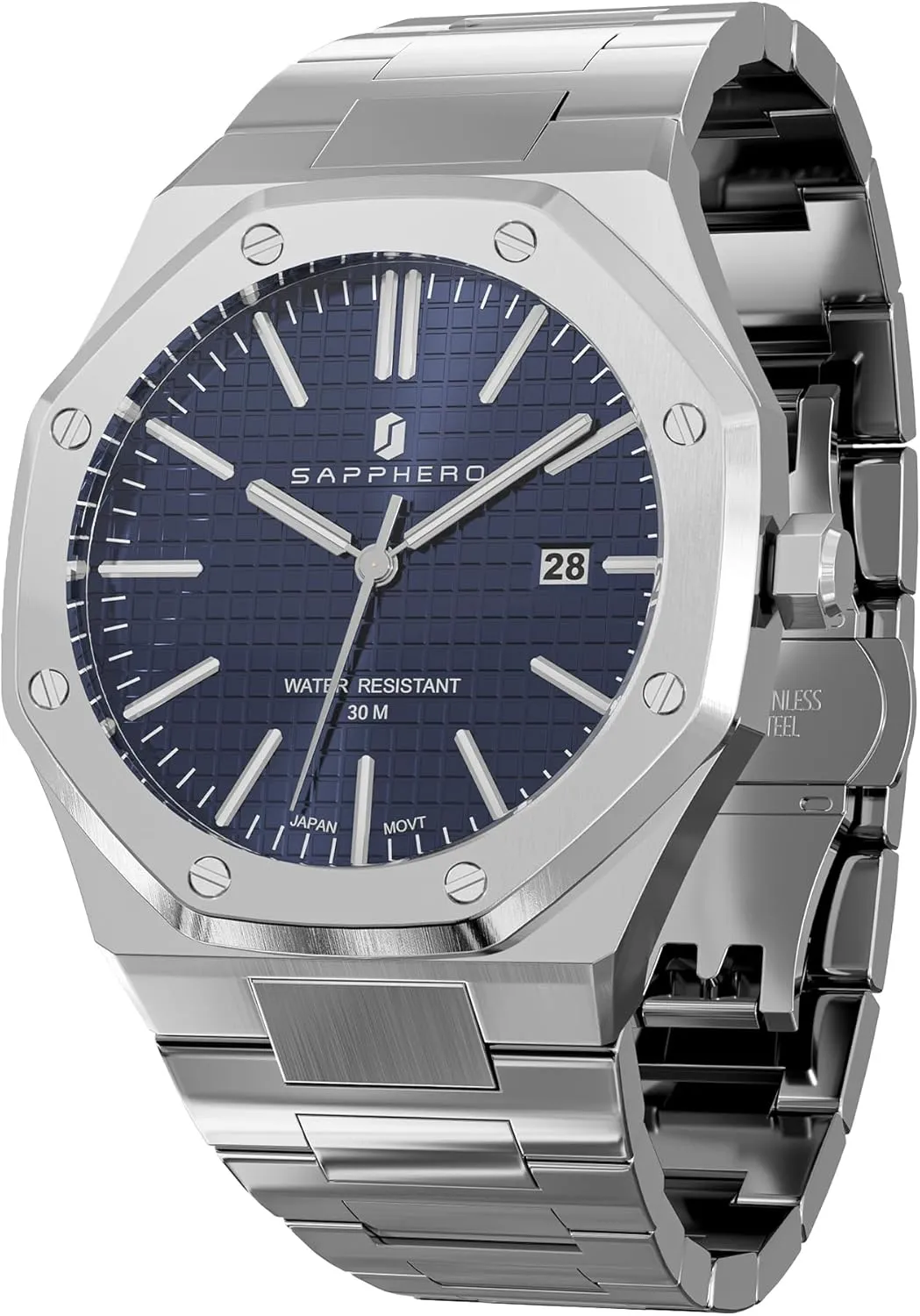 SAPPHERO Watches Men Octagonal 10ATM Waterproof Business Casual Fashion Mens Japanese Quartz Stainless Steel Luminous Wrist Watch Gift for Men