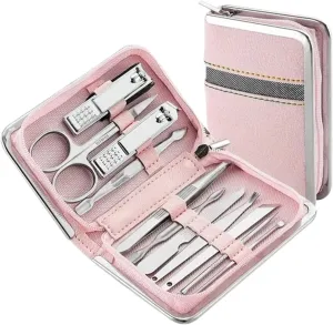 SBTRKT Nail Tools Set Stainless Steel Manicure Set Household Ear Spoon Scissors for Daily Life Mini Compact Gift Eyebrow Clip Tweezers (Color : Pink)