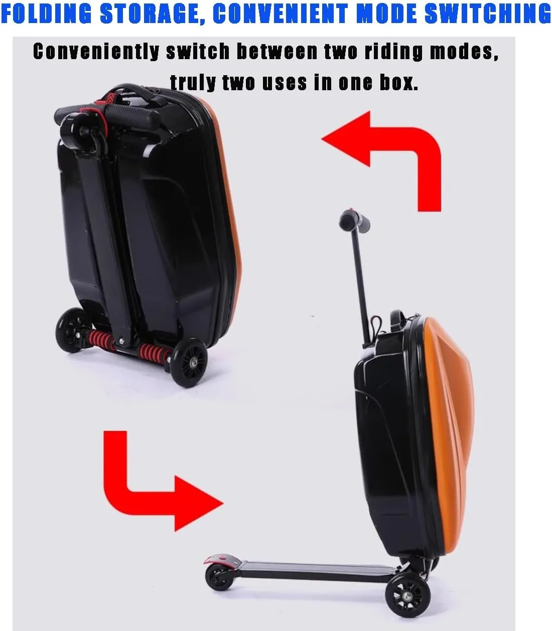 Scooter Suitcase Carry On Hardshell Ride On Suitcase Scooter for Kids Age 4-15, Multifunctional Ride On Lightweight Kids Luggage with Wheels(Size:Black)