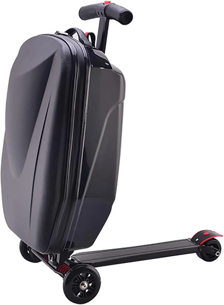 Scooter Suitcase Carry On Hardshell Ride On Suitcase Scooter for Kids Age 4-15, Multifunctional Ride On Lightweight Kids Luggage with Wheels(Size:Black)