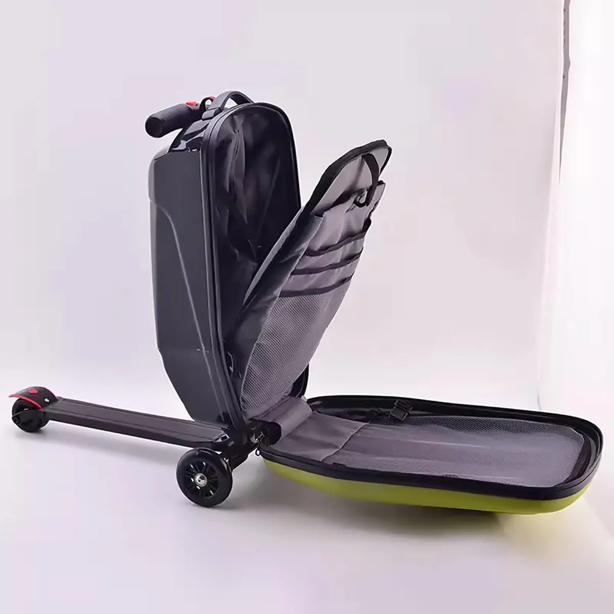 Scooter Suitcase Carry On Hardshell Ride On Suitcase Scooter for Kids Age 4-15, Multifunctional Ride On Lightweight Kids Luggage with Wheels(Size:Black)