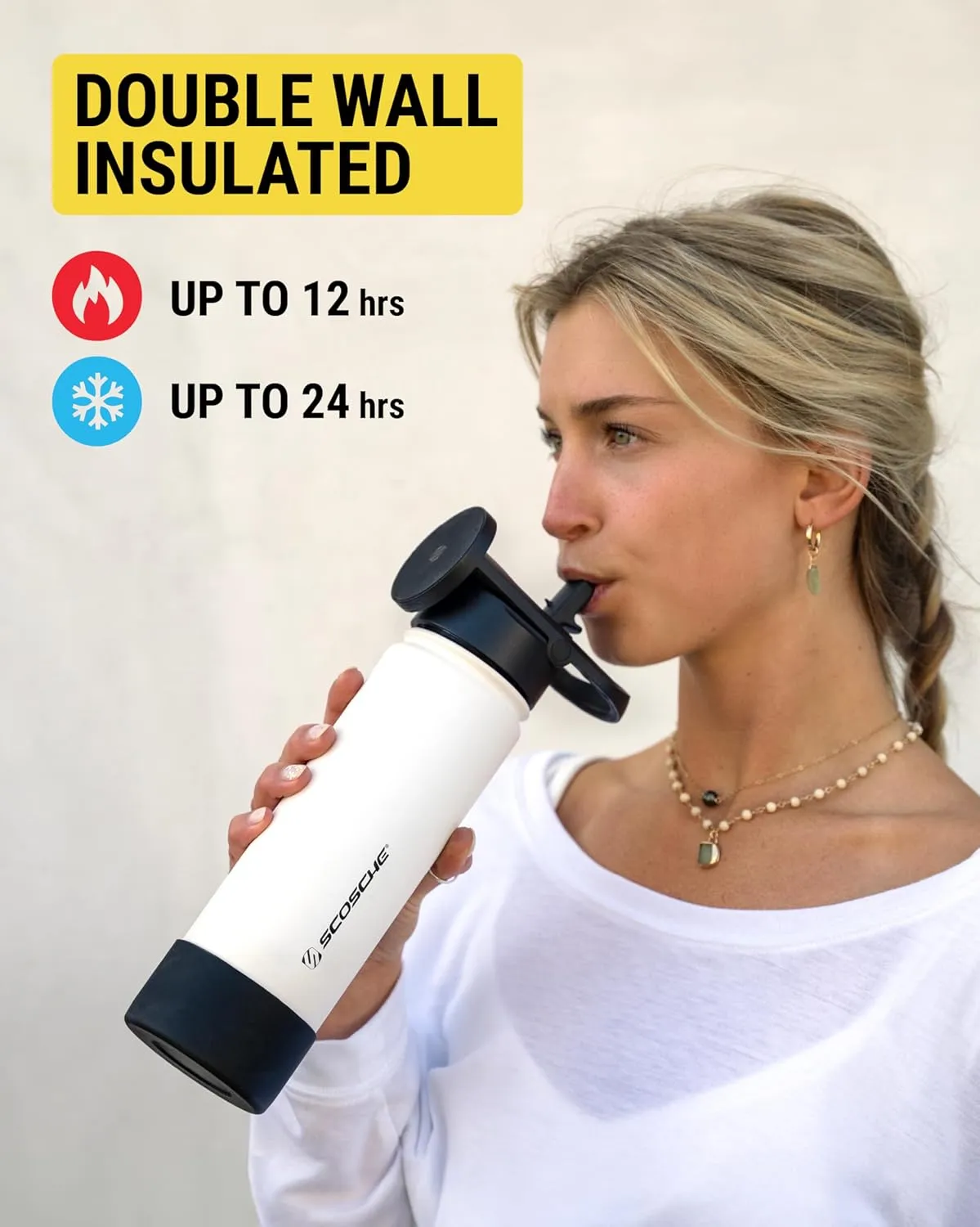 Scosche MFMS22 MagicMount Flask 22 oz Stainless Steel Water Bottle with MagSafe Phone Mount Stand, 12H Hot & 24H Cold Insulated Flask with Magnetic Phone Holder for Gym, Car, Travel, Sports 22oz Black