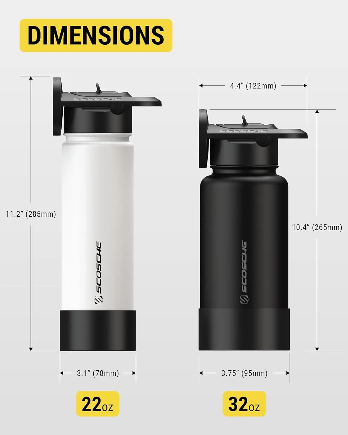 Scosche MFMS22 MagicMount Flask 22 oz Stainless Steel Water Bottle with MagSafe Phone Mount Stand, 12H Hot & 24H Cold Insulated Flask with Magnetic Phone Holder for Gym, Car, Travel, Sports 22oz Black