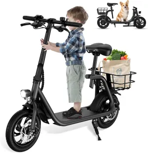 SEHOMY Electric Scooter for Adults 330lbs, Folding Bike Escooters with Seat and Basket, 850W Peak Motor, 25 Miles Range, 22MPH, Storage Basket, 14" Tire, Electronic 2 Wheel Commuter Motor Scooters