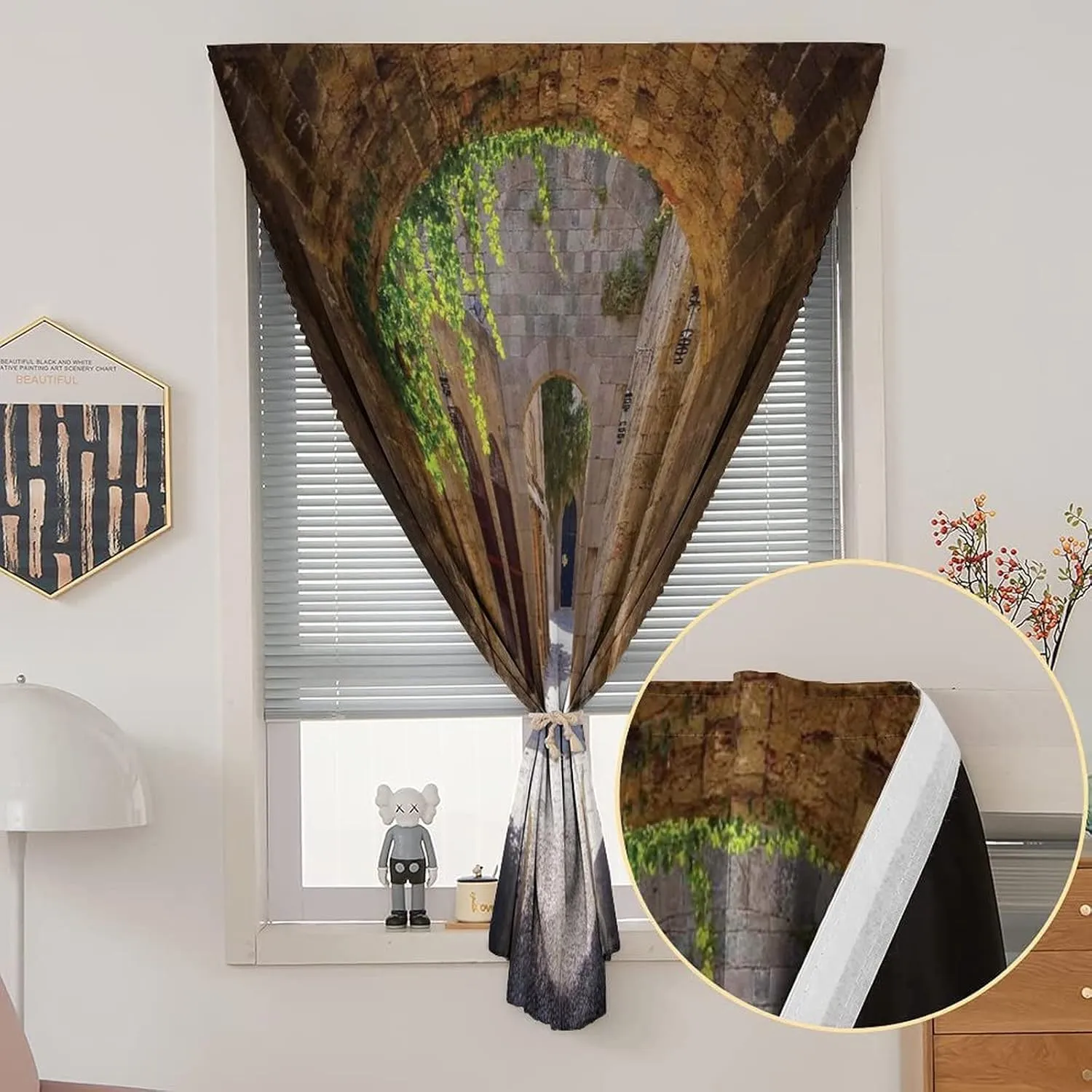 Self Adhesive Portable Blackout Curtains, Tuscan Room Darkening Curtains, Ancient Italian Street in Small Provincial Town of Italy European Print Temporary Blackout Blinds,24W x40L Inches, for Bedroom