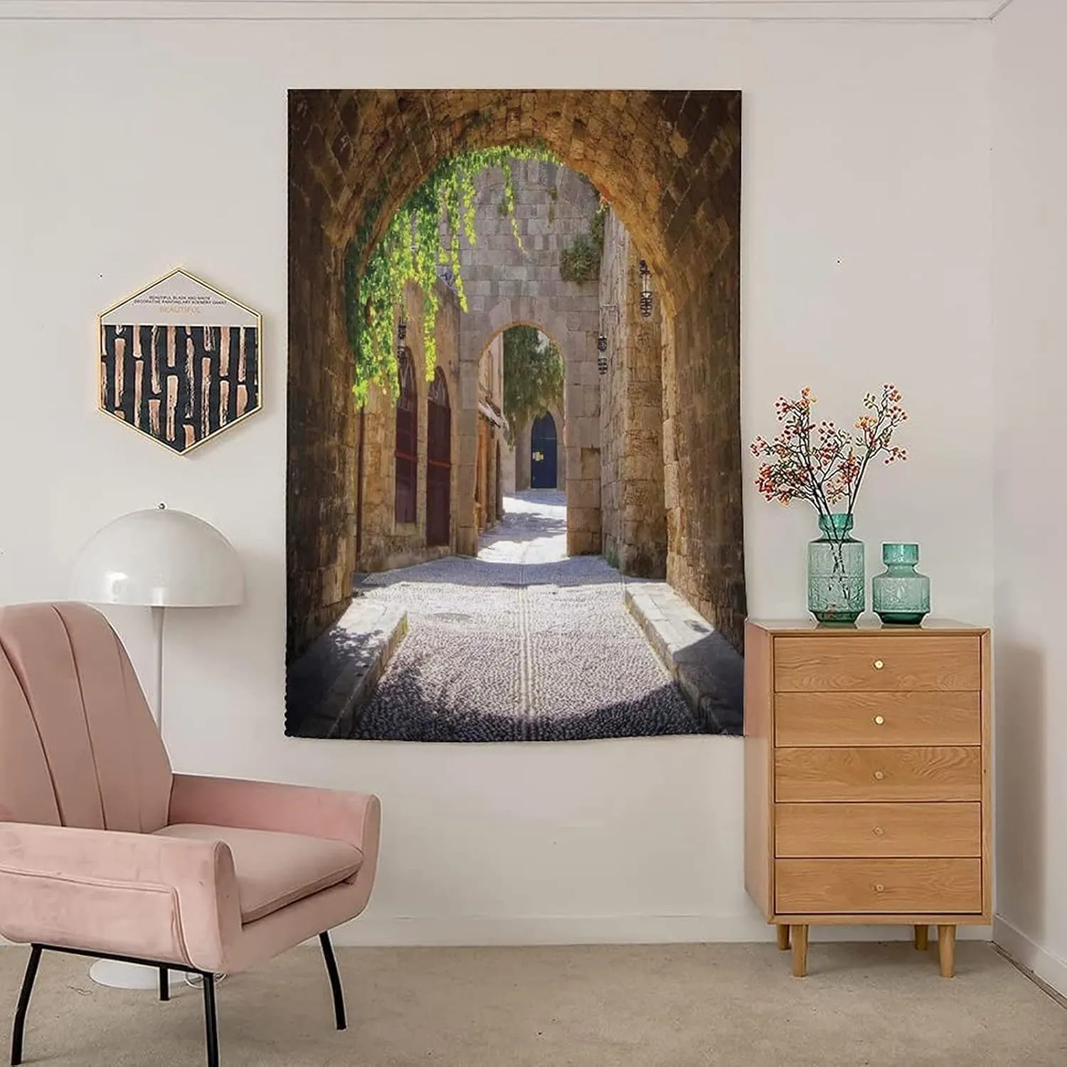 Self Adhesive Portable Blackout Curtains, Tuscan Room Darkening Curtains, Ancient Italian Street in Small Provincial Town of Italy European Print Temporary Blackout Blinds,24W x40L Inches, for Bedroom