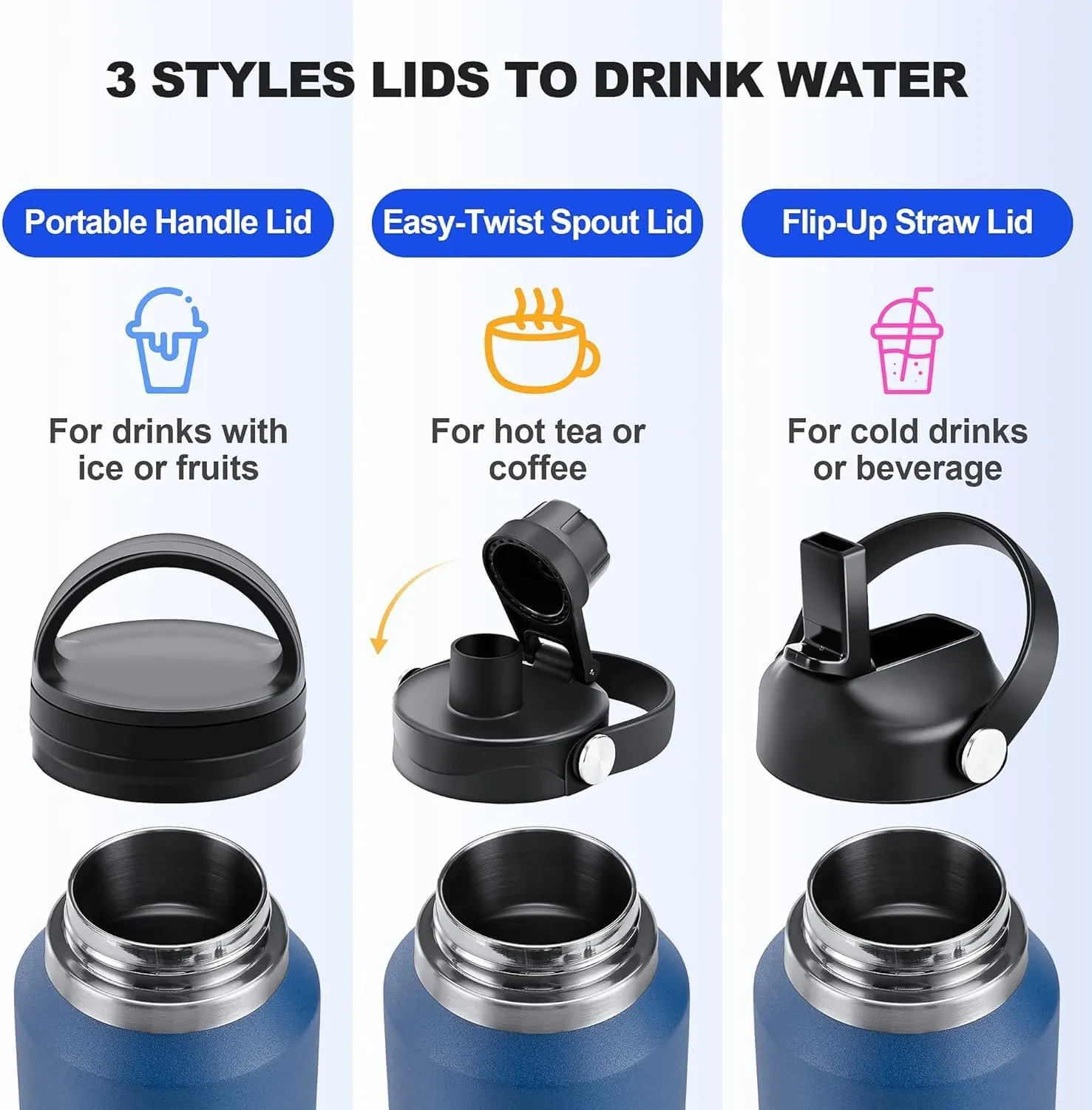 SENDESTAR 40oz Stainless Steel Water Bottle(Cold for 48 Hrs, Hot for 24 Hrs),Double Wall Vacuum Insulated Bottle with Straw Lid, Spout Lid and Flex Cap, Fit in Any Car Cup Holder，Grey-B