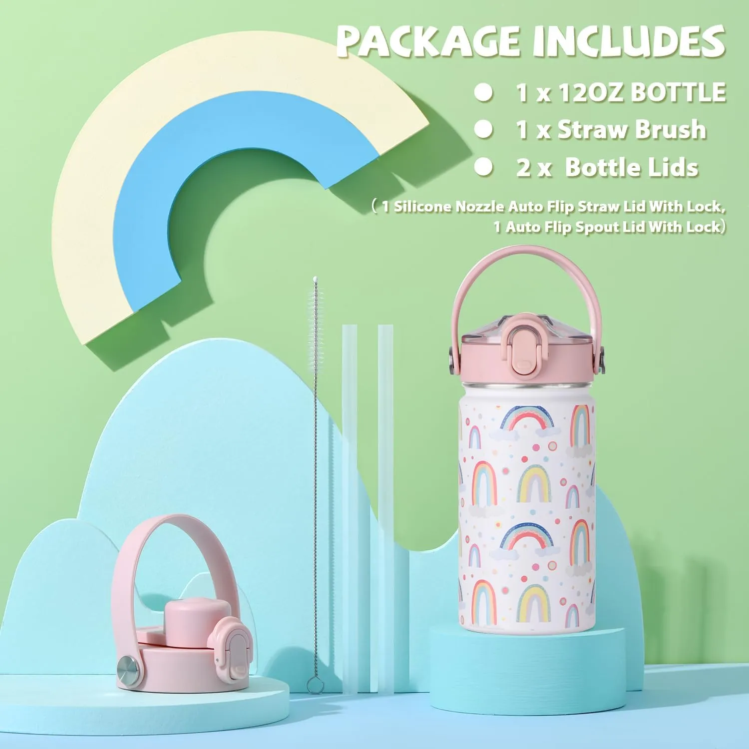 SENDESTAR Metal Insulated Water Bottle - 12oz/18oz BPA-FREE 18/8 Stainless Steel Travel Tumbler Double Wall Vacuum Leak Proof Kids Cup with Straw for Kids, School Boys Girls