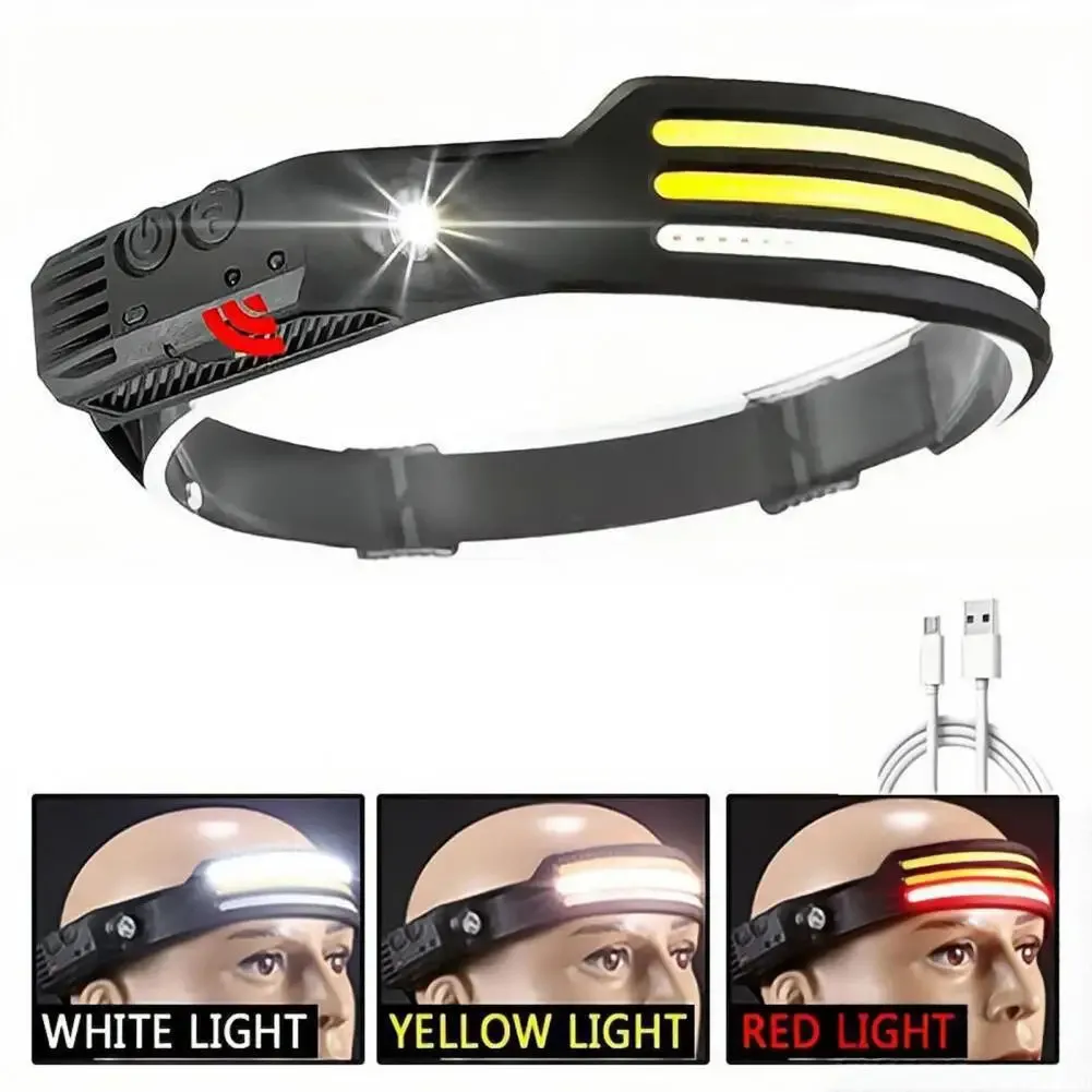 Sensor LED Headlamp High Brightness Multiple Lighting Modes Waterproof USB Rechargeable Headlight LED Torch
