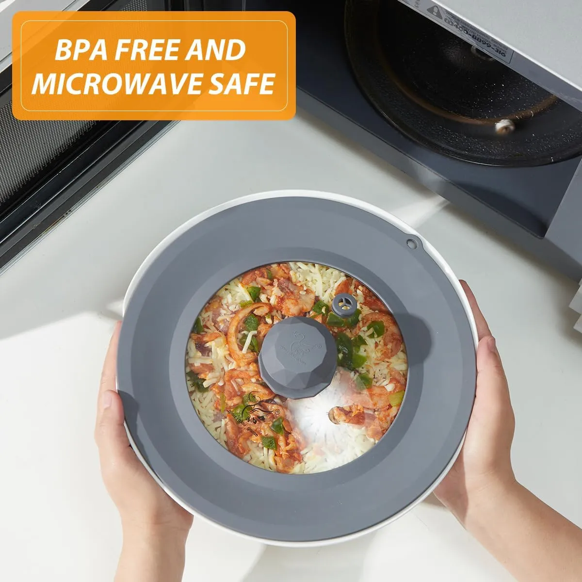 Set of 2 Vented Tempered Glass Universal Lid for Pot Pan Skillet with Heat Resistant Silicone Microwave Splatter Cover Microwave Safe Fit 6.5" 7" 7.5" and 11.5" 12" 12.5", Light Grey