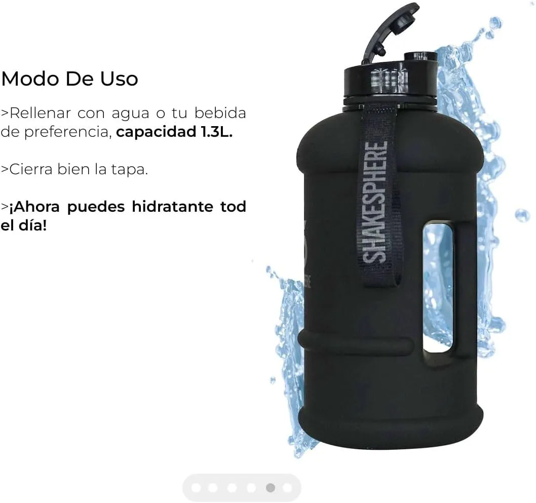 SHAKESPHERE Large Sports Water Bottle - 1.3L / 44oz - BPA-Free, Durable Hydration Jug, Black - Ideal for Fitness, Outdoor Activities, Biking, Camping & Kids (Mattte Black)